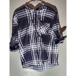 eden olivia M Plaid Long Sleeve button Black And White‎ Chest Pocket